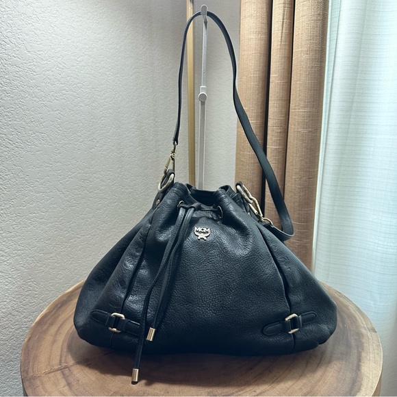 MCM Handbags - Authentic MCM black Leather Drawstring Bucket Bag